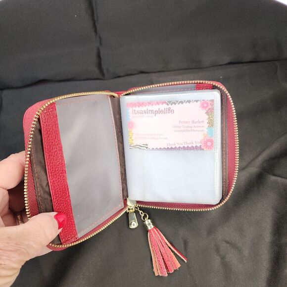 Womens Credit Card Holder Wallet RED Zip Pebble Leather Card Case RFID Blocking - Picture 11 of 12